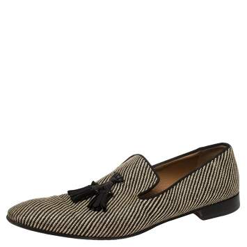 Pre Owned Christian Louboutin Two Tone Canvas Dandelion Tassel Loafers Size 44