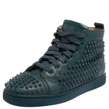 Pre Owned Christian Louboutin Teal Green Leather Louis Spike High Top Sneakers Size 41