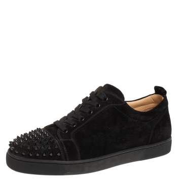Pre Owned Christian Louboutin Black Suede Louis Junior Spikes Low Top Sneakers Size 43