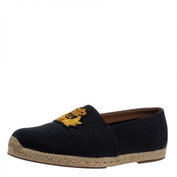 Pre Owned Christian Louboutin Dark Blue Canvas Gala Embroidered Espadrille Slip On Loafers Size 43