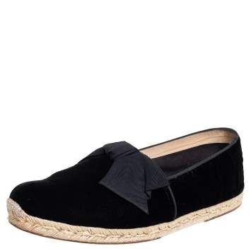 Pre Owned Christian Louboutin Black Velvet Bow Slip On Espadrilles Size 43