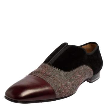 Pre Owned Christian Louboutin Multicolor Canvas And Suede Alpha Loafers Size 42.5