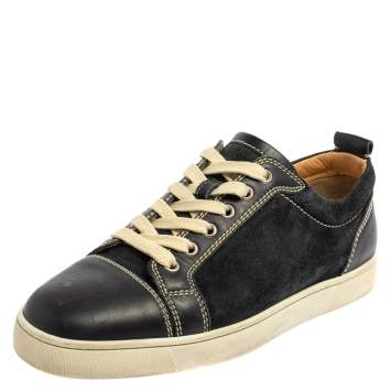 Pre Owned Christian Louboutin Blue Suede And Leather Louis Junior Sneakers Size 42