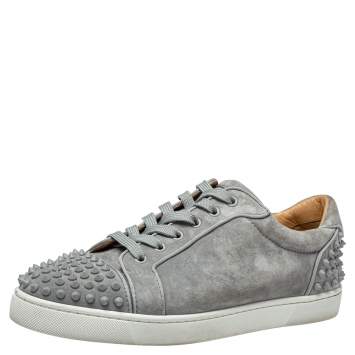Pre Owned Christian Louboutin Grey Suede Louis Orlato Junior Spikes Sneakers Size 43