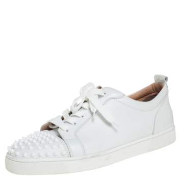 Pre Owned Christian Louboutin White Leather Louis Junior Spikes Sneakers Size 45.5