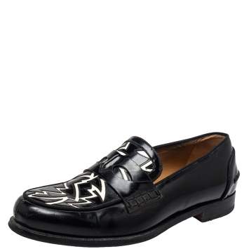 Pre Owned Christian Louboutin Black/White Patent Leather Slip On Loafers Size 41
