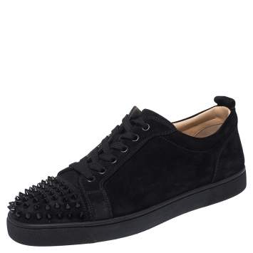 Pre Owned Christian Louboutin Black Suede Spike Cap Toe Louis Junior Sneakers Size 44