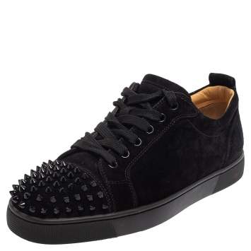 Pre Owned Christian Louboutin Black Suede Louis Junior Spikes Sneakers Size 42