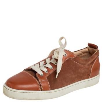 Pre Owned Christian Louboutin Brown Suede and Leather Lace Up Sneakers Size 41.5