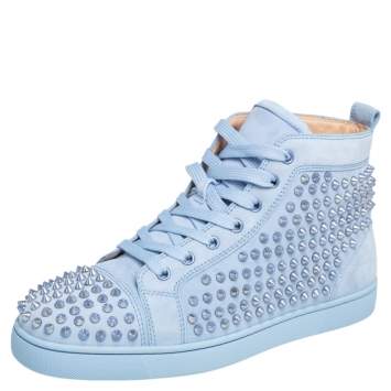 Pre Owned Christian Louboutin Blue Suede Louis Spikes High Top Sneakers Size 41