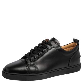 Pre Owned Christian Louboutin Black Leather Viera Low Top Sneakers Size 42.5