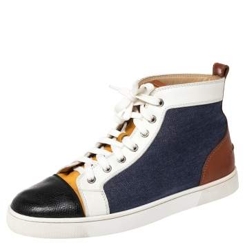Pre Owned Christian Louboutin Multicolor Denim And Leather Louis Flat High Top Sneakers Size 41.5