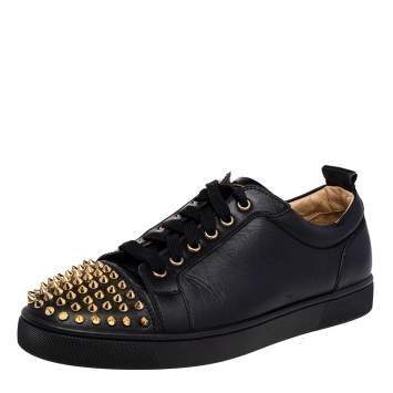 Pre Owned Christian Louboutin Black Leather Louis Junior Spike Low Top Sneakers Size 42