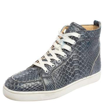 Pre Owned Christian Louboutin Blue/White Python Rantus Orlato High Top Sneakers Size 44
