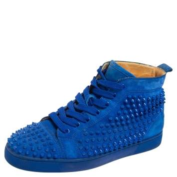 Pre Owned Christian Louboutin Blue Suede Louis Spikes High Top Sneakers Size 42