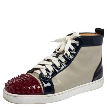 Pre Owned Christian Louboutin Multicolor Patent Leather And Leather Louis Spikes Toe High Top Sneakers Size 44
