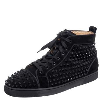 Pre Owned Christian Louboutin Black Suede Orlato Spikes High Top Sneakers Size 45