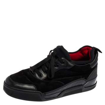 Pre Owned Christian Louboutin Black Leather, Suede and Fabric Aurelien Sneakers Size 44