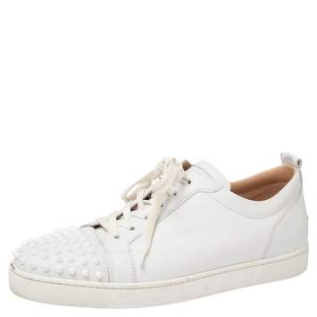 Pre Owned Christian Louboutin White Leather Spike Vieira Low Top Sneakers Size 45.5