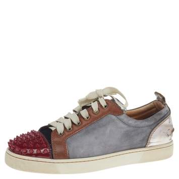 Pre Owned Christian Louboutin Multicolor Suede And Leather Louis Junior Spikes Low Top Sneakers Size 41