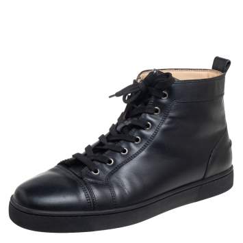 Pre Owned Christian Louboutin Black Leather Louis Strass High Top Sneakers Size 43.5