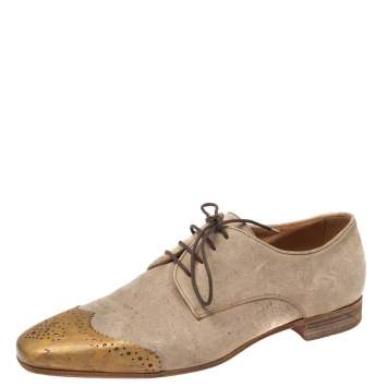Pre Owned Christian Louboutin Beige Suede Brogue Metal Cap Toe Gareth Derby Size 41.5
