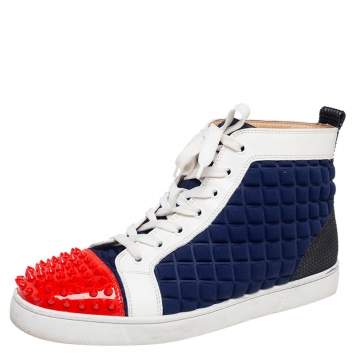 Pre Owned Christian Louboutin Multicolor Patent Leather, Leather, And Fabric Louis Flat High Top Sneakers Size 41.5