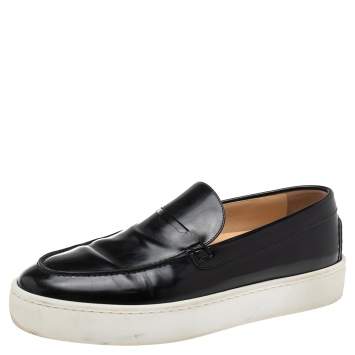 Pre Owned Christian Louboutin Black Patent Leather Slip On Sneakers Size 43.5