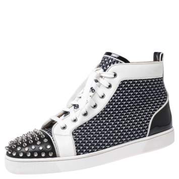 Pre Owned Christian Louboutin Multicolor Patent And Leather Lou Spikes Orlato Sneakers Size 42.5