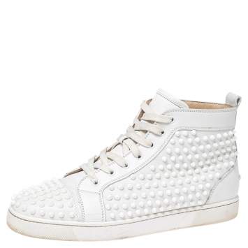 Pre Owned Christian Louboutin White Leather Louis Spikes High-Top Sneakers Size 43