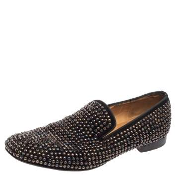 Pre Owned Christian Louboutin Black Studded Suede Smoking Slippers Size 43.5