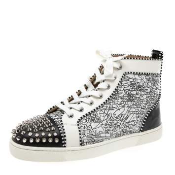 Pre Owned Christian Louboutin Black/White Patent And Leather Louis Orlato Spike Sneakers Size 40
