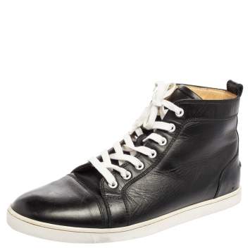 Pre Owned Christian Louboutin Black Leather Louis Flat High Top Sneakers  Size 42.5
