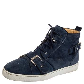 Pre Owned Christian Louboutin Navy Blue Suede Nono Strap Reglisse Sneakers Size 41