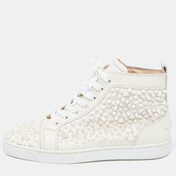 Pre Owned Christian Louboutin White Leather Louis Spikes Lace Up High Top Sneakers Size 42