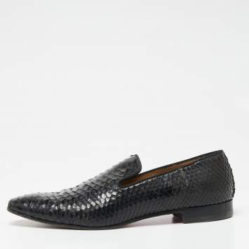 Pre Owned Christian Louboutin Black Python Leather Smoking Slippers Size 42