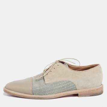 Pre Owned Christian Louboutin Beige Suede, Woven Fabric and Leather Bruno Orlato Derby Size 44.5