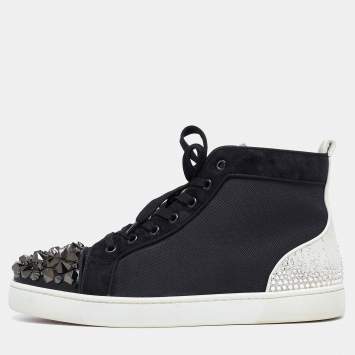 Pre Owned Christian Louboutin Black/Grey Suede And Canvas  Studded Orlato Sneakers Size 41.5