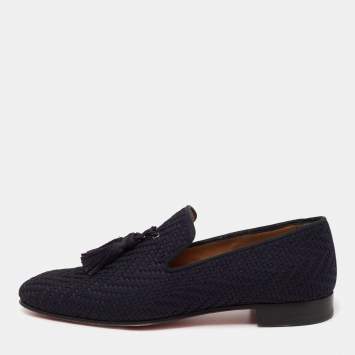 Pre Owned Christian Louboutin Navy Blue Woven Fabric Officialito Tassel Loafers Size 41 