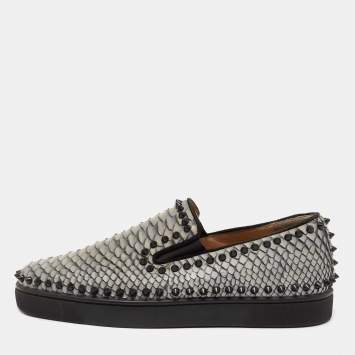 Christian Louboutin Blue Python Pik Boat Spike Slip On Sneakers Size 40