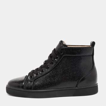 Pre Owned Christian Louboutin Black Leather High Top Sneakers Size 40