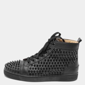 Pre Owned Christian Louboutin Black Leather Louis Spikes High-Top Sneakers Size 39.5