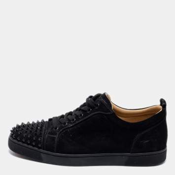 Pre Owned Christian Louboutin Black Suede Louis Junior Spikes Low-Top Sneakers Size 45 