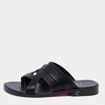 Pre Owned Christian Louboutin Black Leather Sinouhe Thong Flat Sandals Size 41