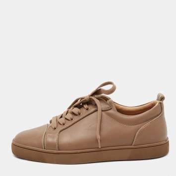 Pre Owned Christian Louboutin Brown leather Louis Junior Lace Up Sneakers Size 40.5