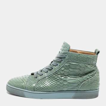 Pre Owned Christian Louboutin Mint Green Python Leather Louis High-Top Sneakers Size 44.5