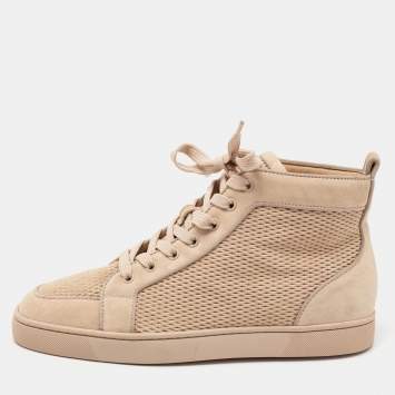 Pre Owned Christian Louboutin Beige Suede High-Top Sneakers Size 41