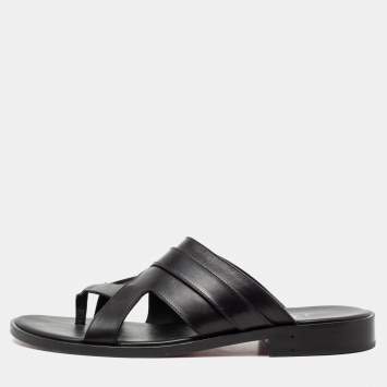 Pre Owned Christian Louboutin Black Leather Sinouhe Thong Flat Sandals Size 45