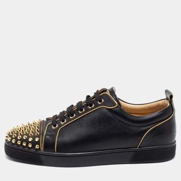 Pre Owned Christian Louboutin Black Leather Louis Junior Spikes Low-Top Sneakers Size 41