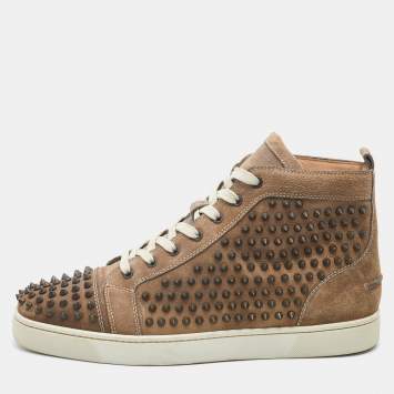 Pre Owned Christian Louboutin Beige Suede Louis Spikes High Top Sneakers Size 45